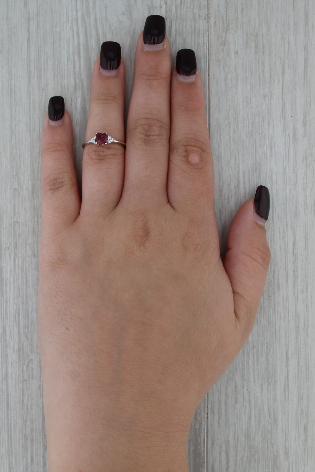 1.04ctw Rhodolite Garnet Diamond Ring 14k White Gold Size 5.75