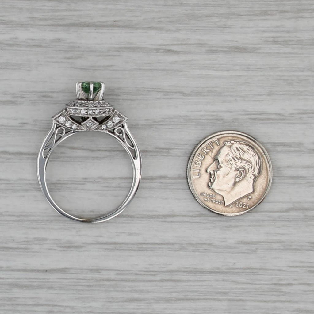 0.85ctw Demantoid Garnet Diamond Halo Ring 18k White Gold Size 7.75 Engagement