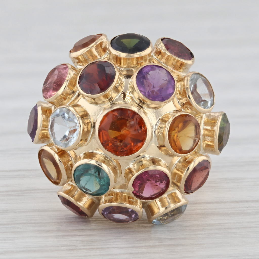 Light Gray Sputnik Gemstone Ring 18k Gold Amethyst Citrine Aquamarine Garnet Tourmaline