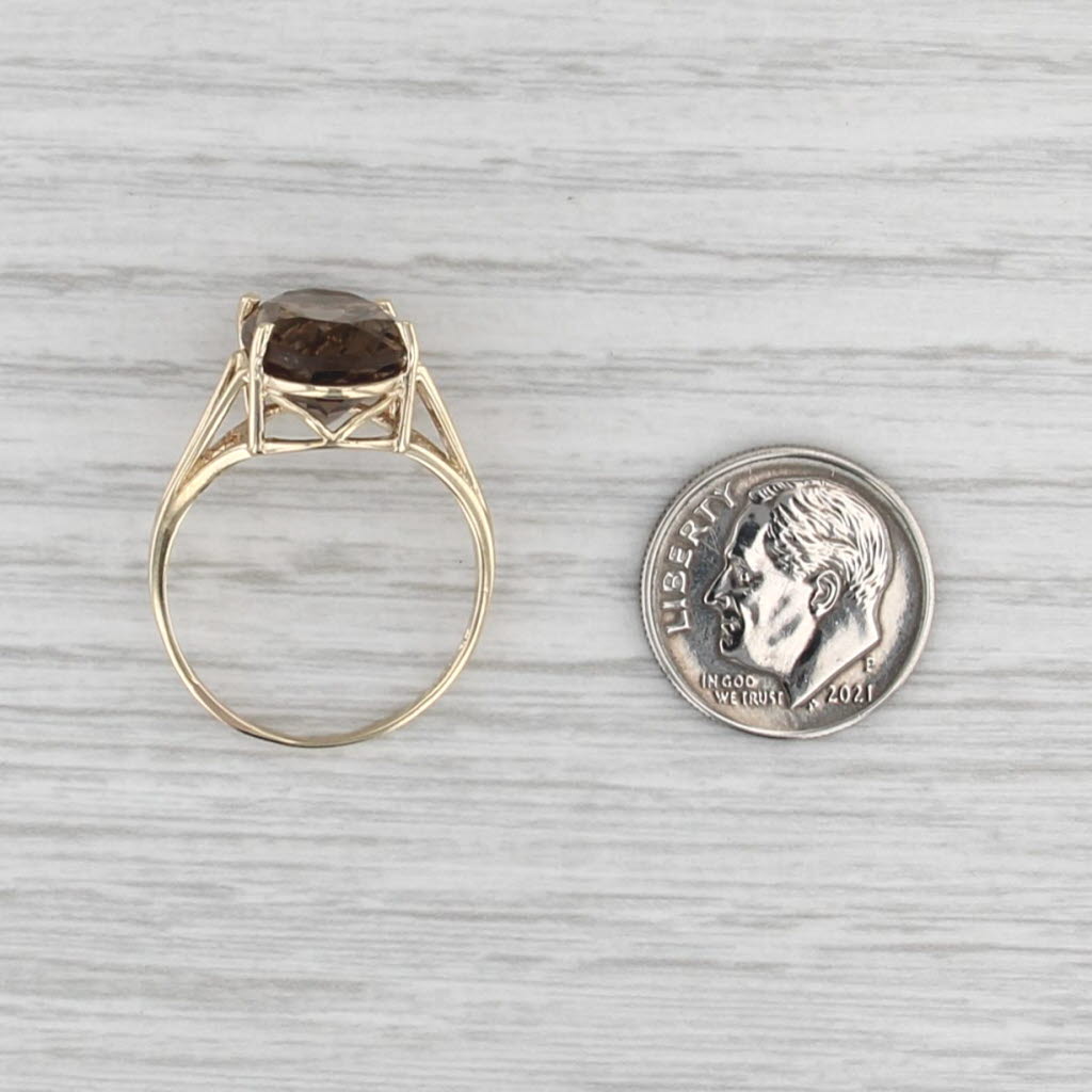 5.85ct Oval Smoky Quartz Oval Solitaire Ring 10k Yellow Gold Size 9