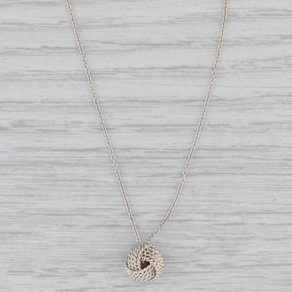 Gray Tiffany Somerset Love Knot Pendant Necklace w/ Pouch Sterling Silver 16"