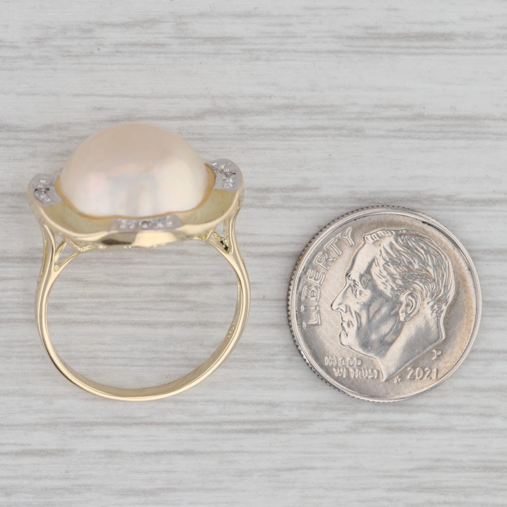 Gray Mabe Pearl Diamond Ring 14k Yellow Gold Size 6.5
