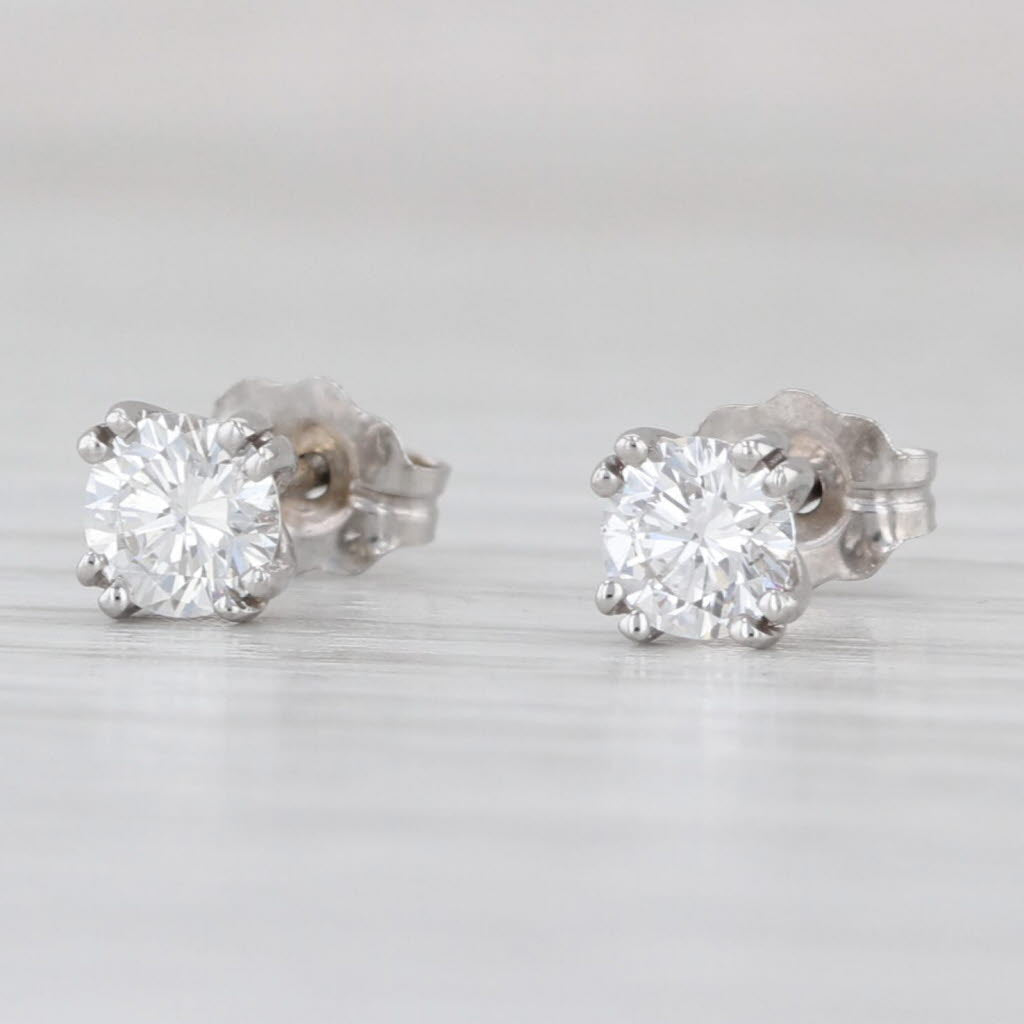 0.51ctw Diamond Stud Earrings 10k White Gold Round Solitaire Studs