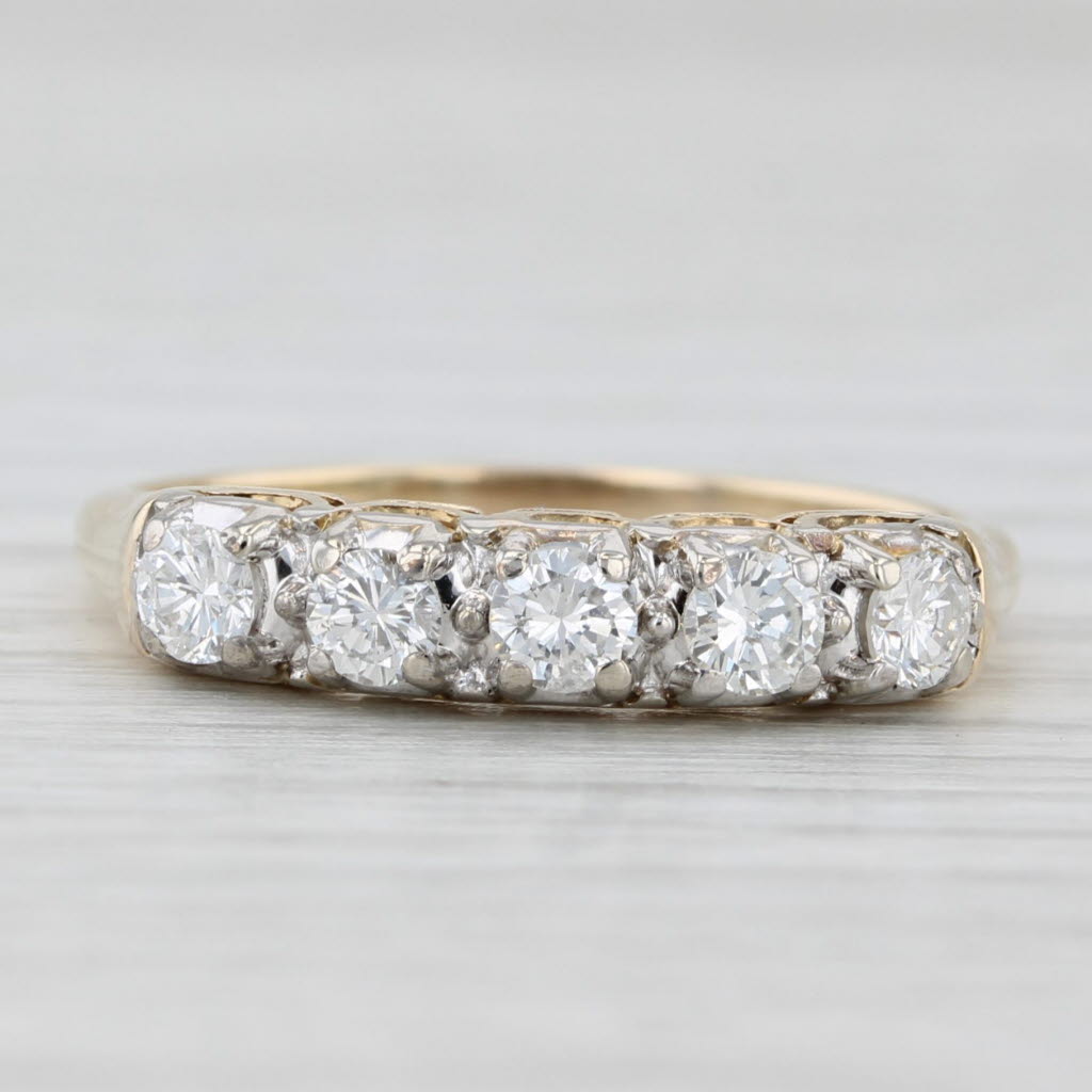 Light Gray Vintage 0.50ctw Diamond Wedding Band 14k Yellow Gold Size 7.75 Stackable Ring