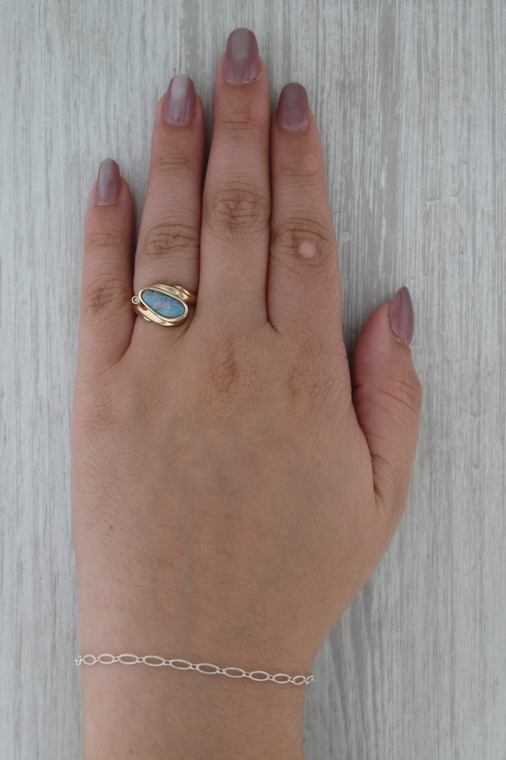 Multicolor Opal Diamond Bypass Ring 14k Yellow Gold Size 6.5