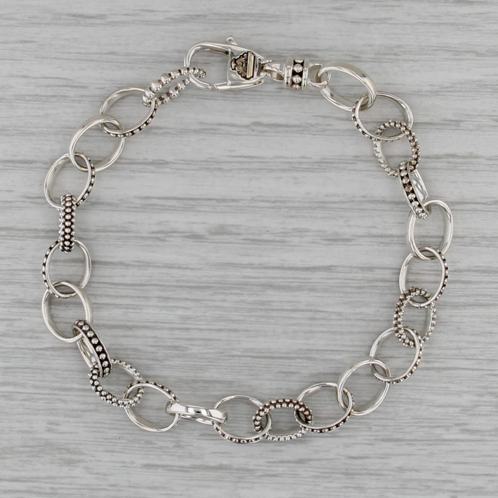 New Lagos Caviar Cable Chain Bracelet Sterling Silver w/ Pouch Card 7.75" 8.3mm