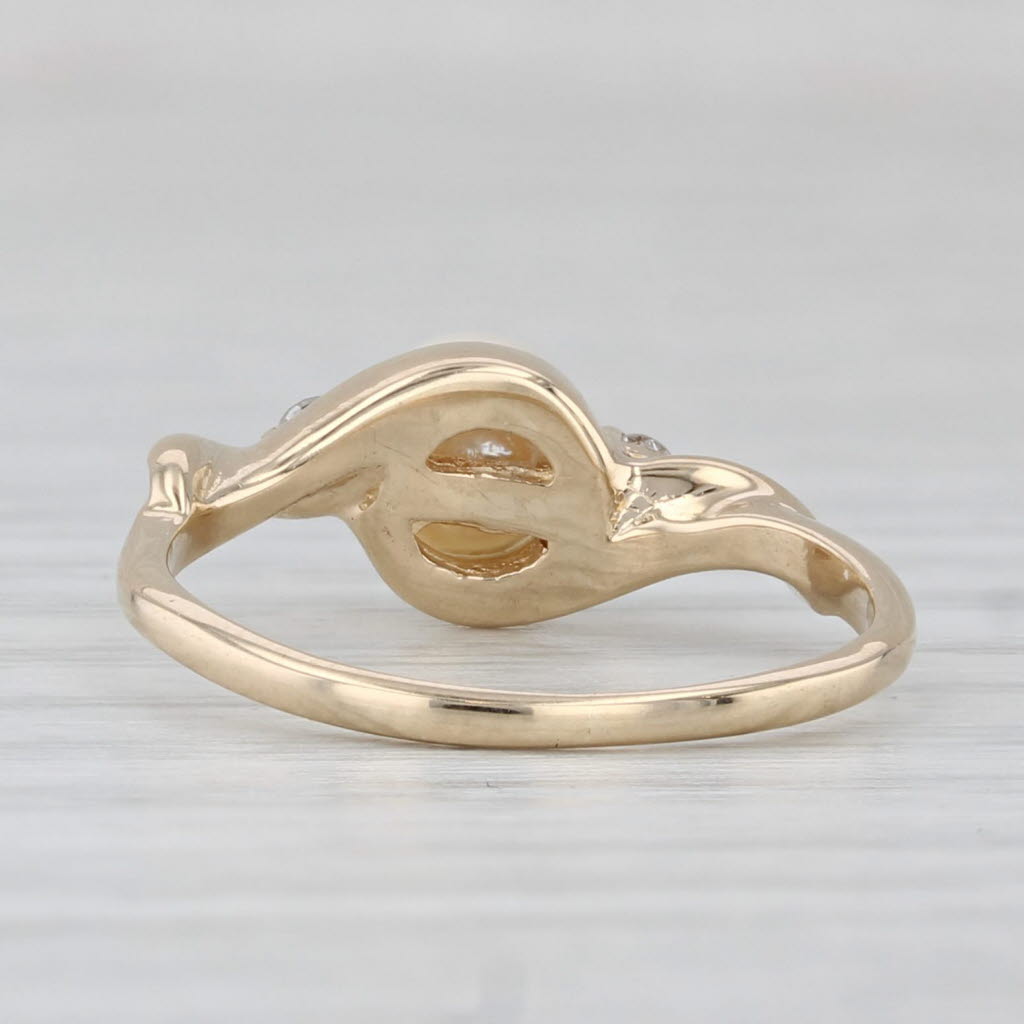 Light Gray Cultured Pearl Diamond Ring 14k Yellow Gold Size 5