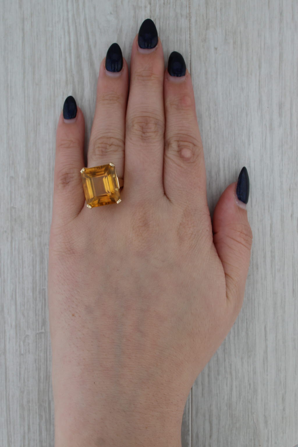 22.70ct Citrine Emerald Solitaire Ring 14k Yellow Gold Cocktail Size 6.5
