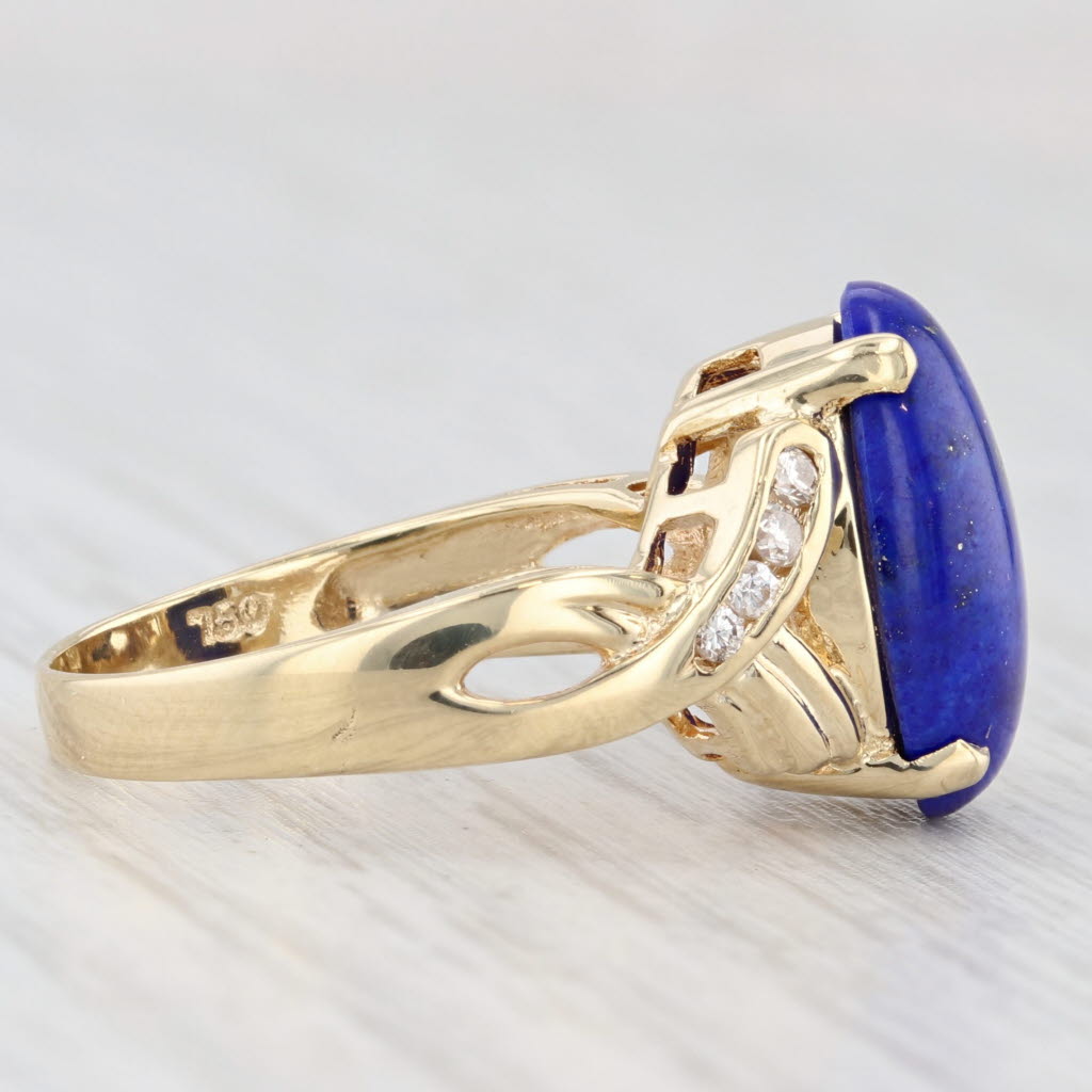 Light Gray Lapis Lazuli Diamond Ring 18k Yellow Gold Size 6.5 Oval Cabochons