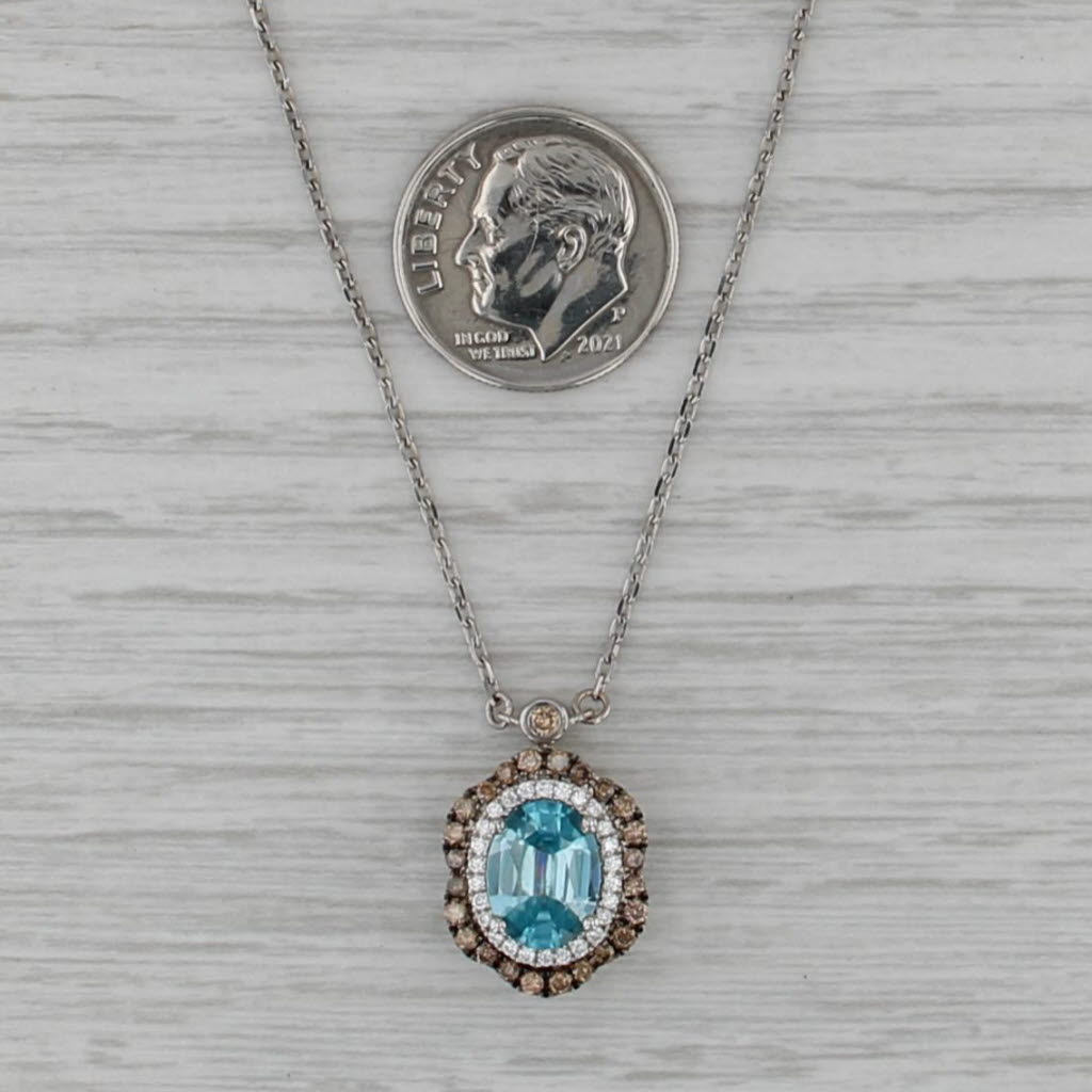 Le Vian 2.67ctw Blue Zircon Diamond Pendant Necklace 14k Gold 18" Cable Chain