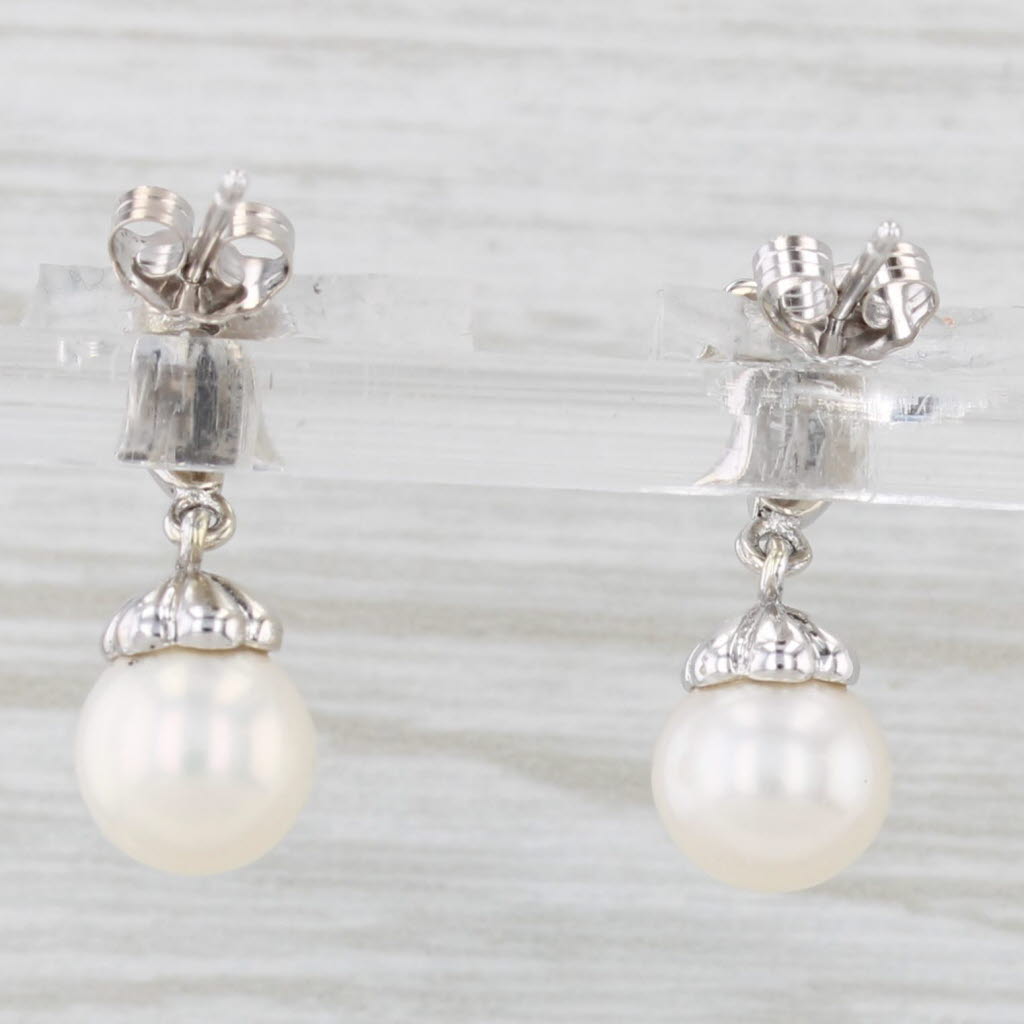 Light Gray Cultured Pearl Dangle Earrings 10k White Gold Diamond Accents