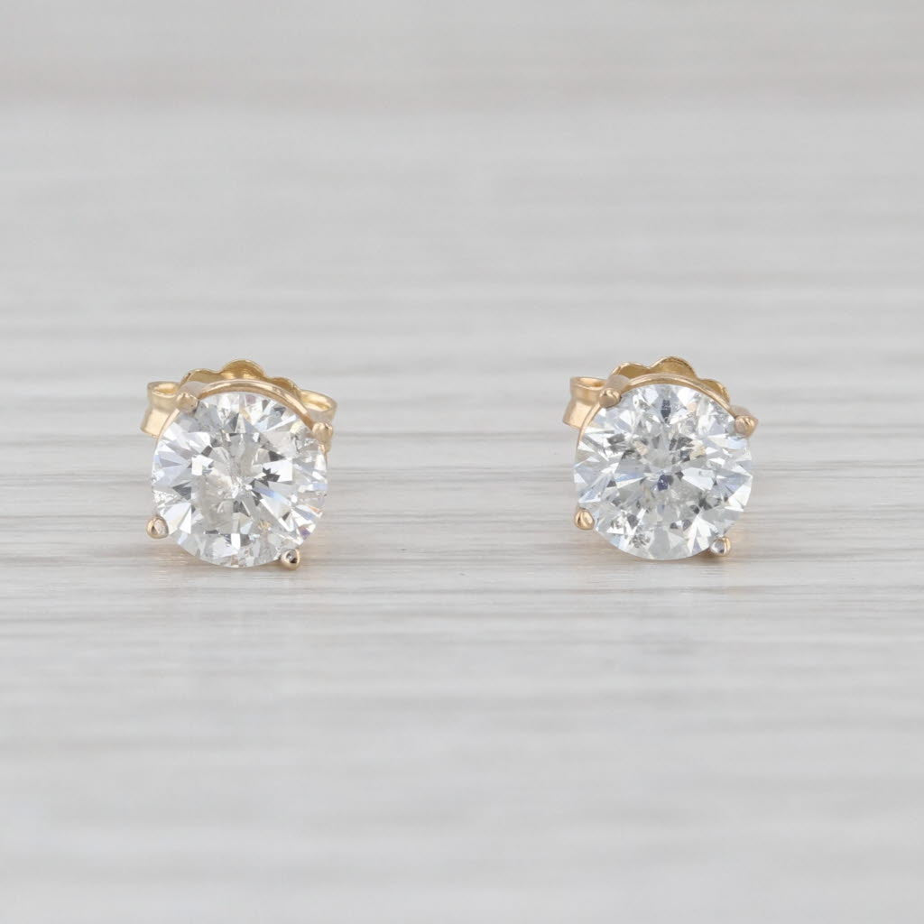 1.28ctw Diamond Stud Earrings 14k Yellow Gold Round Solitaire Studs