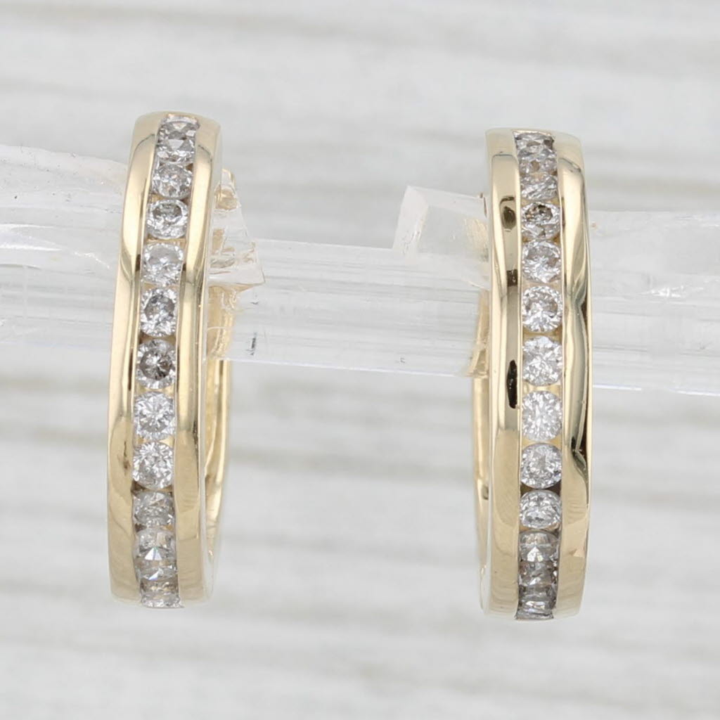 Light Gray 0.40ctw Diamond Hoop Huggie Earrings 14k Yellow Gold Snap Top Round Hoops