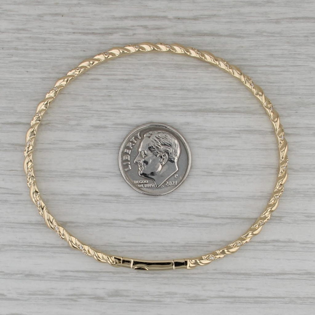 New 0.75ctw Diamond Scalloped Flexible Bangle Bracelet 6.75" 14k Yellow Gold