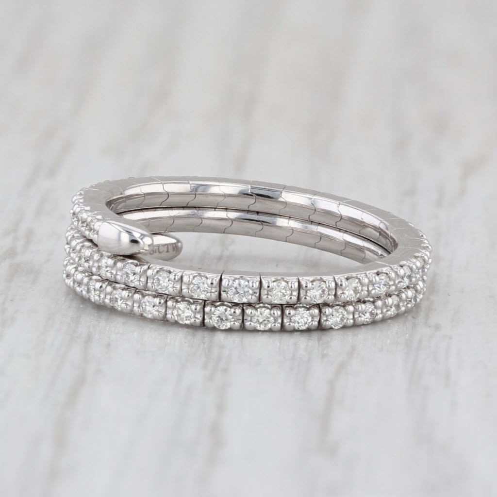 0.60ctw Diamond Wrap Coiled Band Bypass Ring 14k White Gold Flexible Size