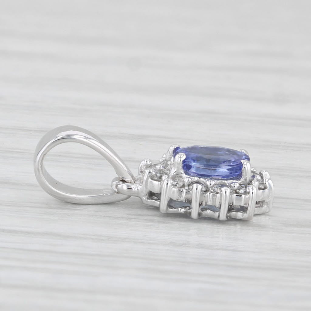 Light Gray Small 0.39ctw Oval Tanzanite Diamond Halo Pendant 14k White Gold