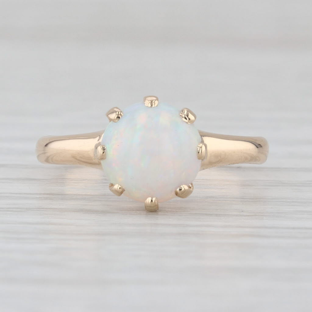 Vintage Woods Round Opal Cabochon Solitaire Ring 14k Yellow Gold Size 6.25