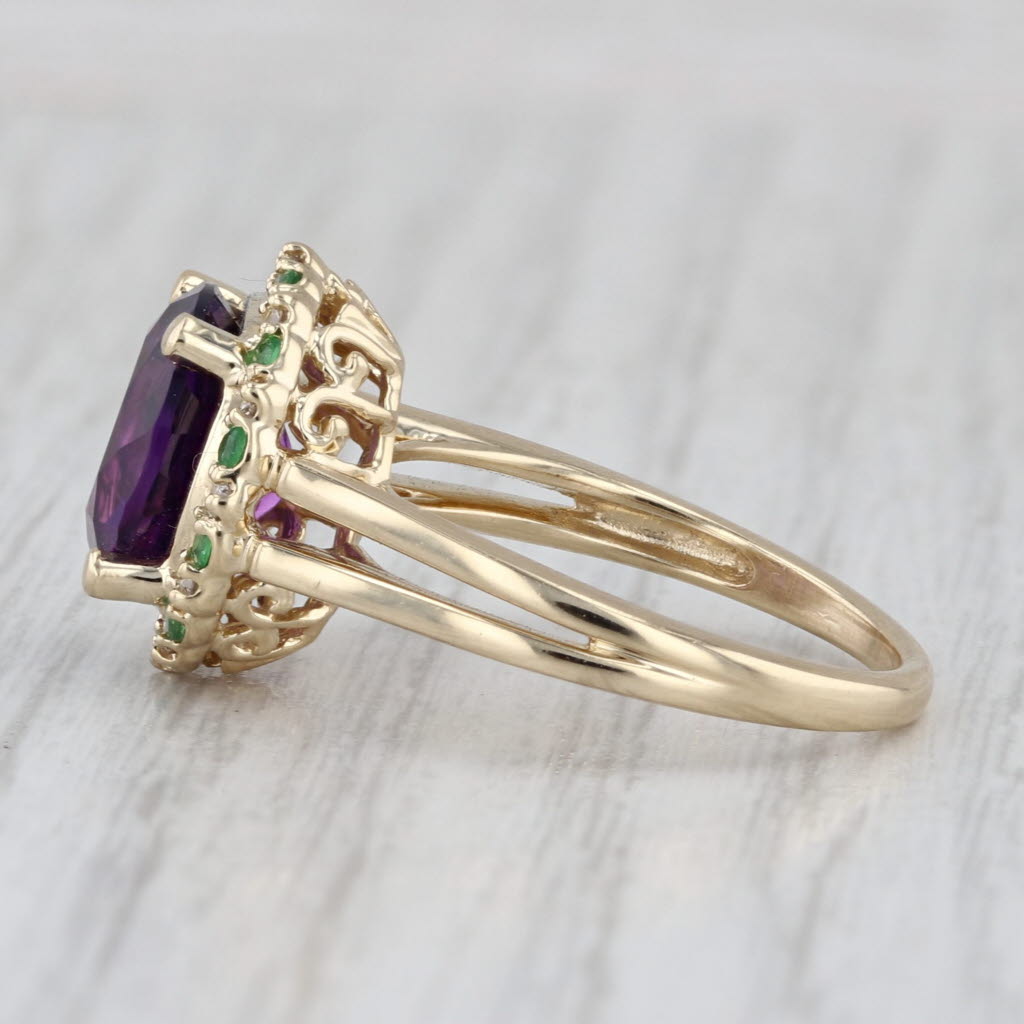 3.90ctw Amethyst Diamond Tsavorite Halo Ring 14k Yellow Gold Size 7.25