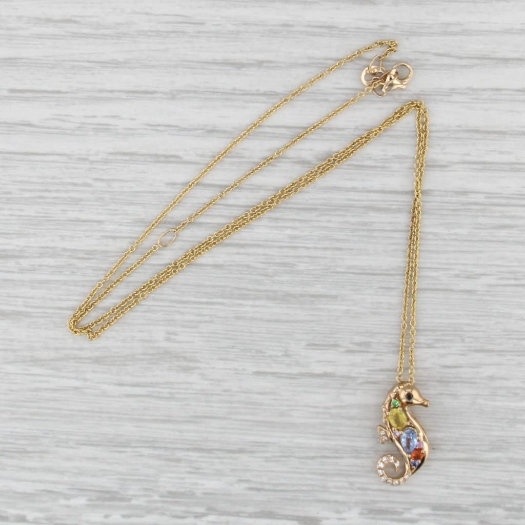 Effy 0.75ctw Gemstone Seahorse Pendant Necklace 14k Gold 16-18" Cable Chain