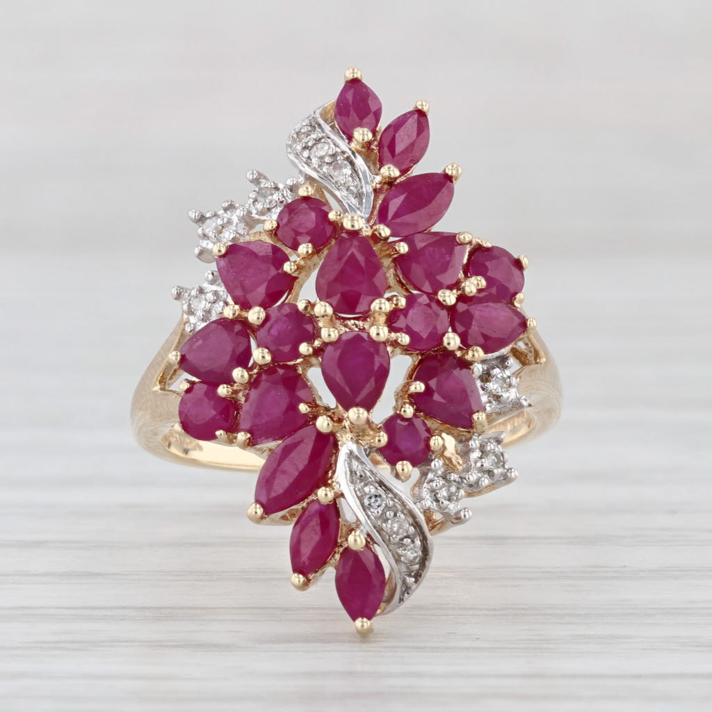 2.84ctw Ruby Diamond Flower Cluster Ring 10k Yellow Gold Size 7.25 Cocktail
