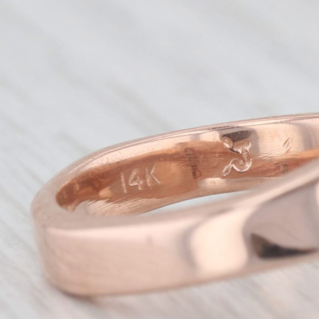 Light Gray Mother of Pearl Blue Diamond Bypass Ring 14k Rose Gold Size 6.5