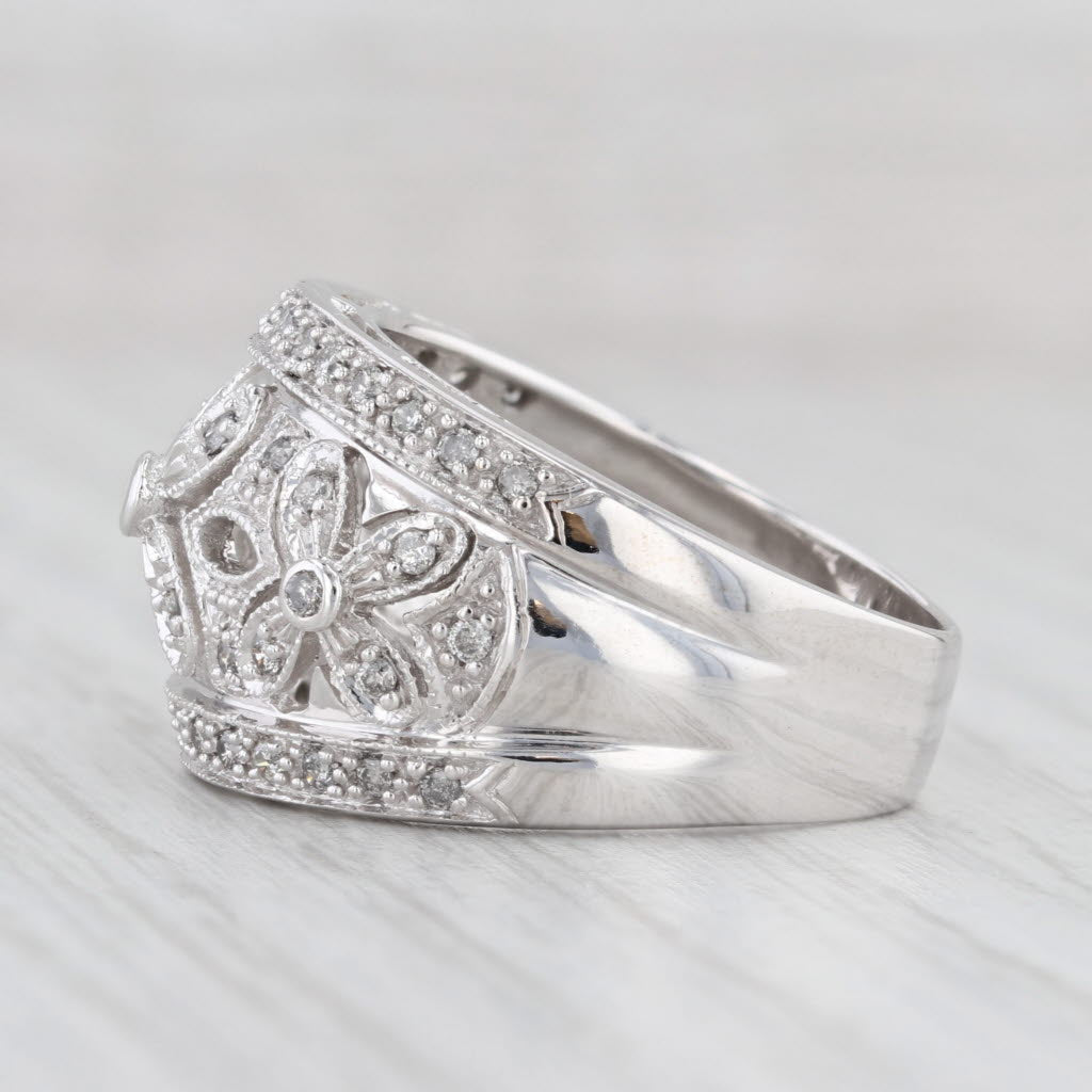 Light Gray 0.50ctw Diamond Flower Ring 14k White Gold Size 7.5 Cocktail Openwork