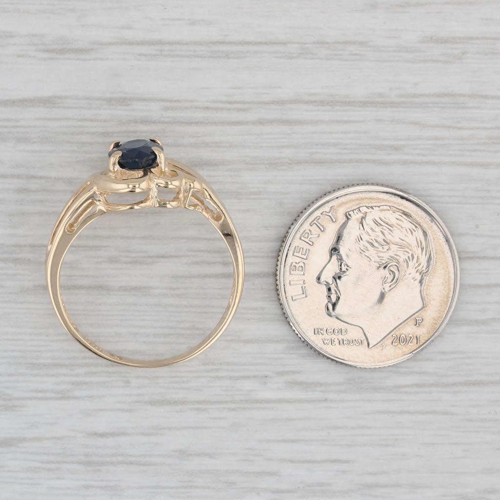 Gray 1ct Oval Blue Sapphire Solitaire Abstract Heart Ring 14k Yellow Gold Size 6.25