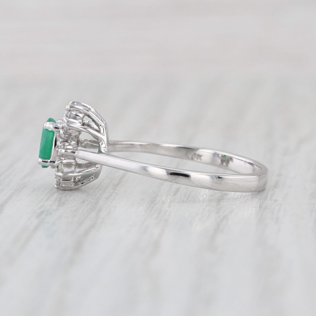 0.65ctw Emerald Diamond Halo Ring 14k White Gold Size 8.5 Cathedral Band