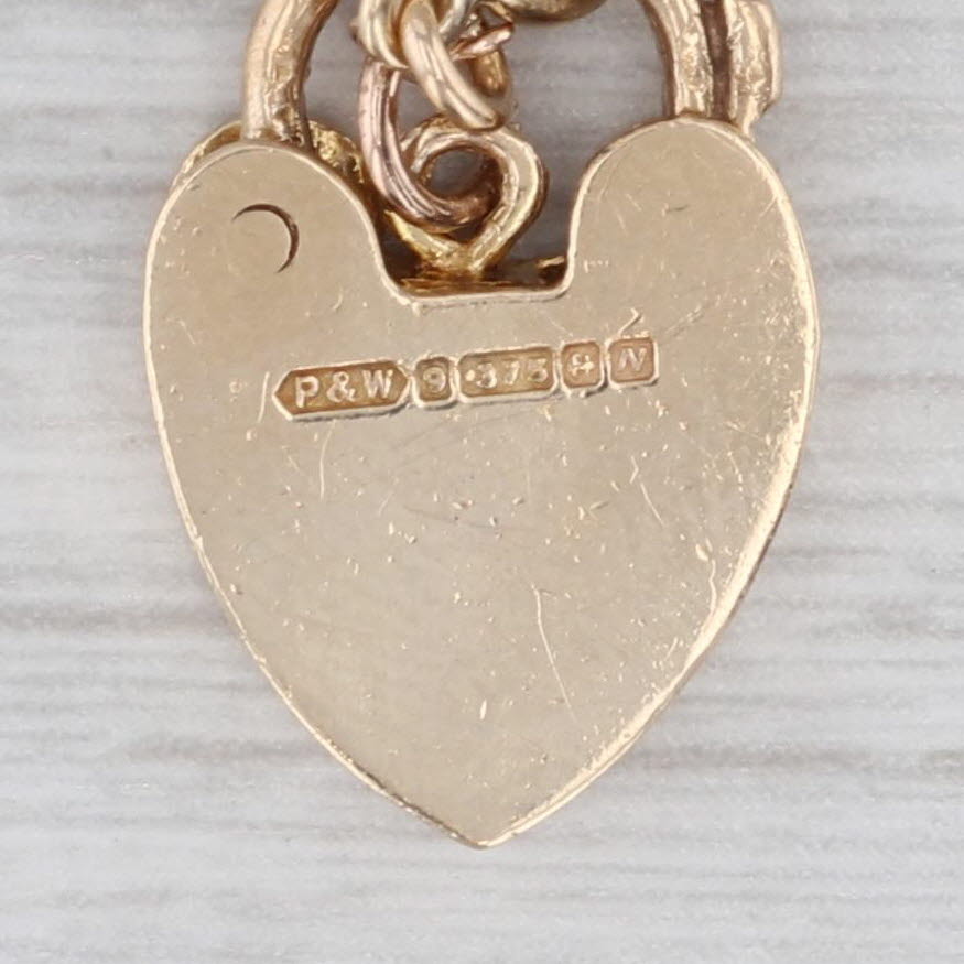 Vintage Bridal Themed Charm Bracelet 9k Gold 6.5" Curb Chain Ring Bible Bells