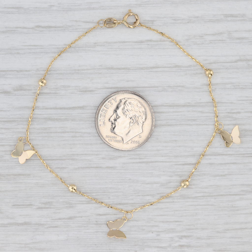 Light Gray New Small Butterfly Charms Fringe Bracelet 7" Cable Chain 14k Yellow Gold
