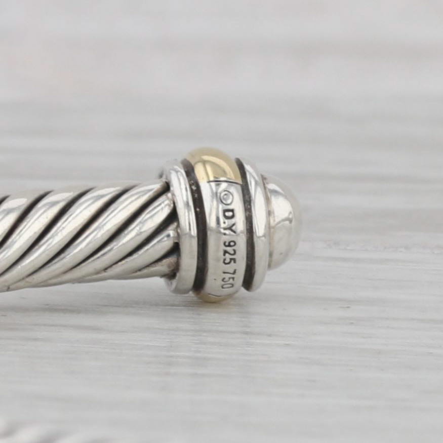 Gray David Yurman Classic Cable Cuff Bracelet Sterling Silver 18k Gold 6.75" 4mm