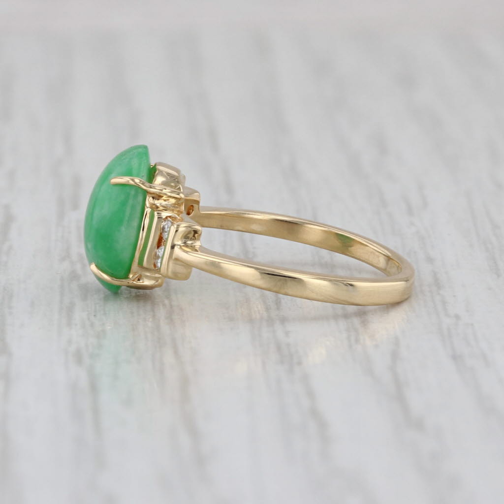 Oval Cabochon Green Jadeite Jade Diamond Ring 18k Yellow Gold Size 5.5