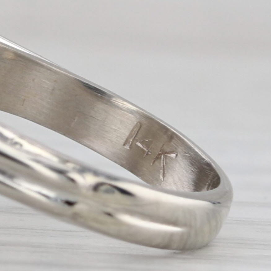 Onyx Intaglio Diamond Halo Ring 14k White Gold Platinum Size 6 Signet