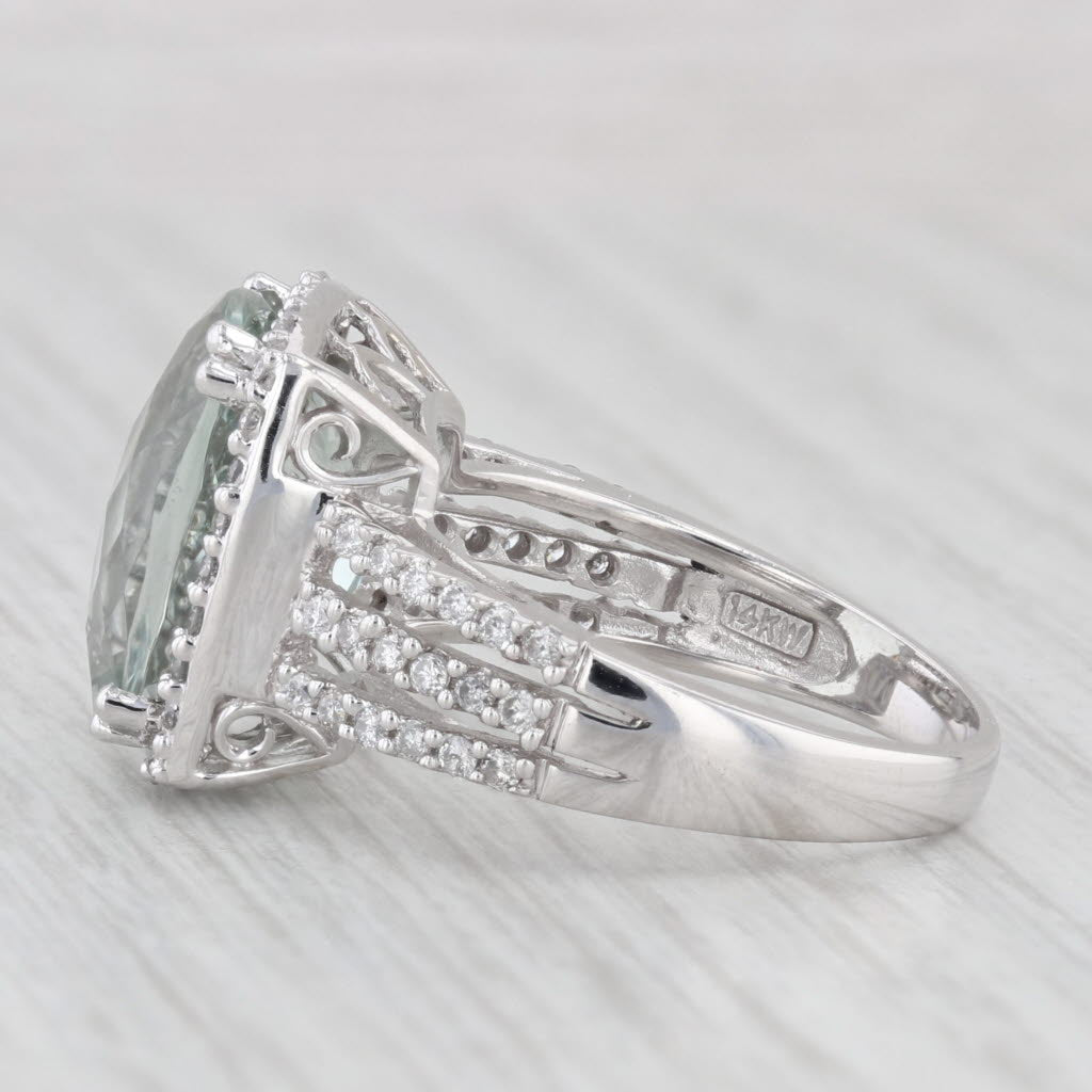 Light Gray 7.37ctw Prasiolite Green Amethyst Diamond Halo Ring 14k White Gold Size 7.25