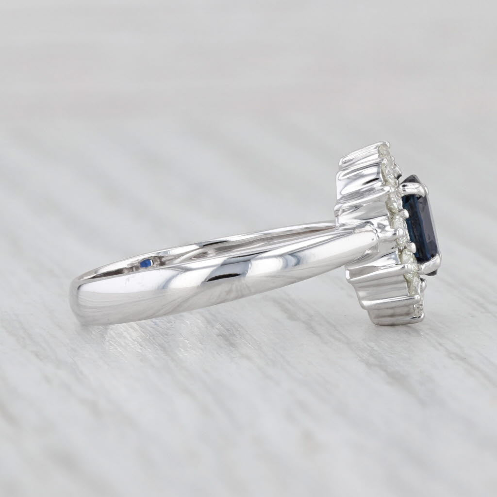 1.30ctw Blue Sapphire Diamond Halo Ring 18k White Gold Size 7.25 Engagement