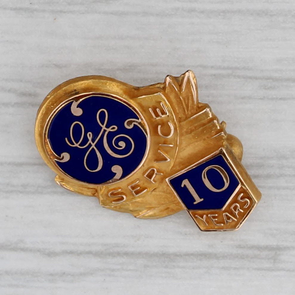Gray General Electric GE 10 Years Company Service Pin 1/10th 10k Gold Filled Vintage