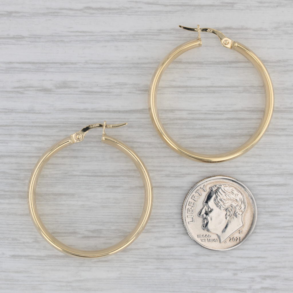Gray New Hoop Earrings 14k Yellow Gold Round Hoops Pierced Snap Top 5.7x 30mm