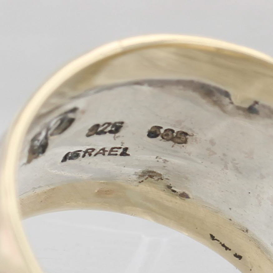 Gray Wide Cigar Band Ring 14k Gold Sterling Silver Statement Size 6 Prodesso