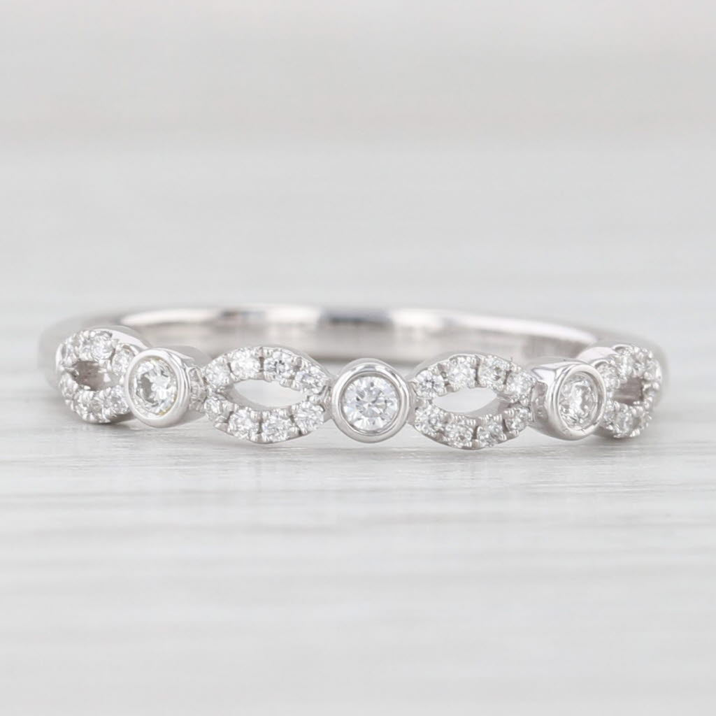 Light Gray New 0.16ctw Diamond Wedding Band 14k White Gold Stackable Anniversary Ring 6.5