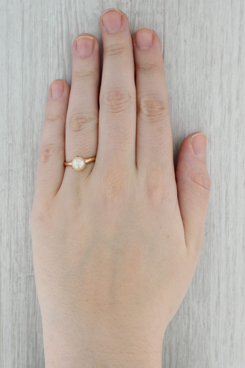 Dark Gray Cultured Pearl Solitaire Ring 14k Yellow Gold Size 8.5