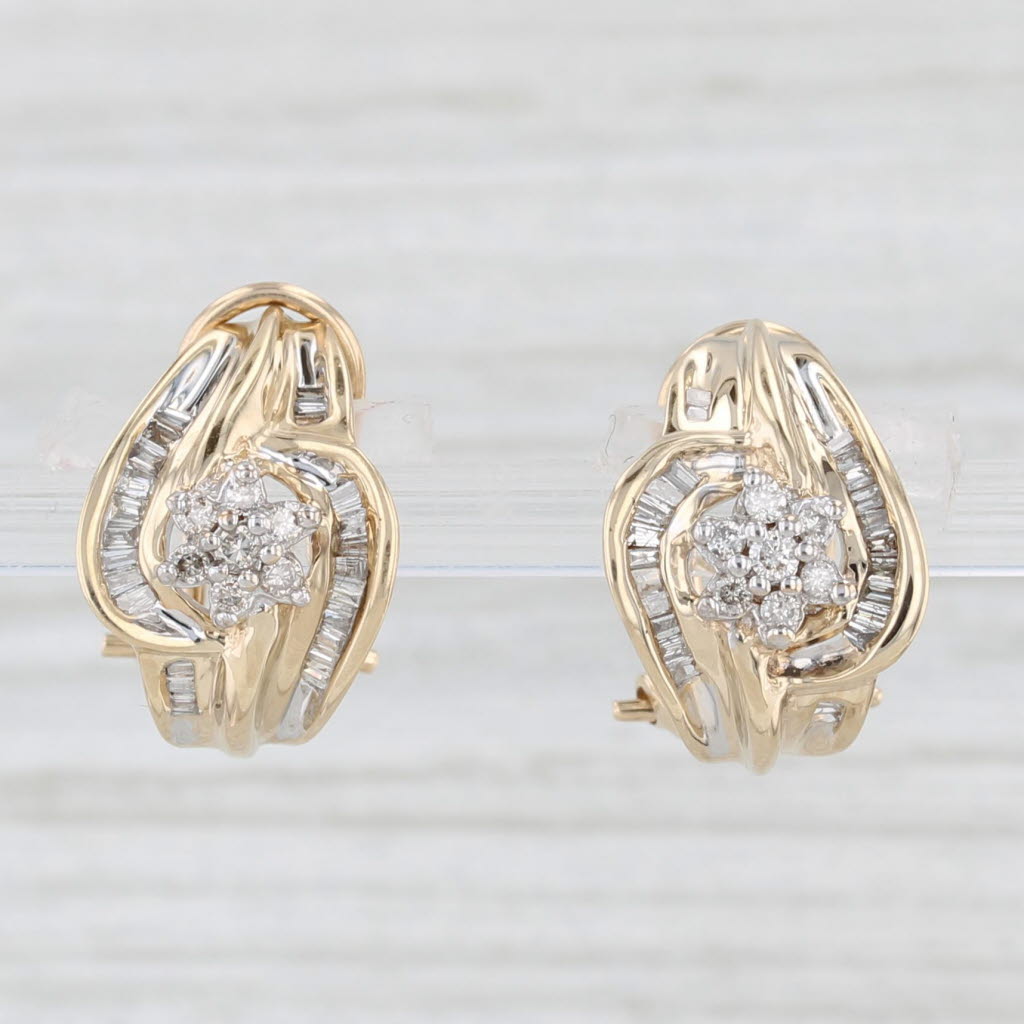 Light Gray 0.24ctw Diamond Cluster Knot Drop Earrings 10k Yellow Gold Omega Backs