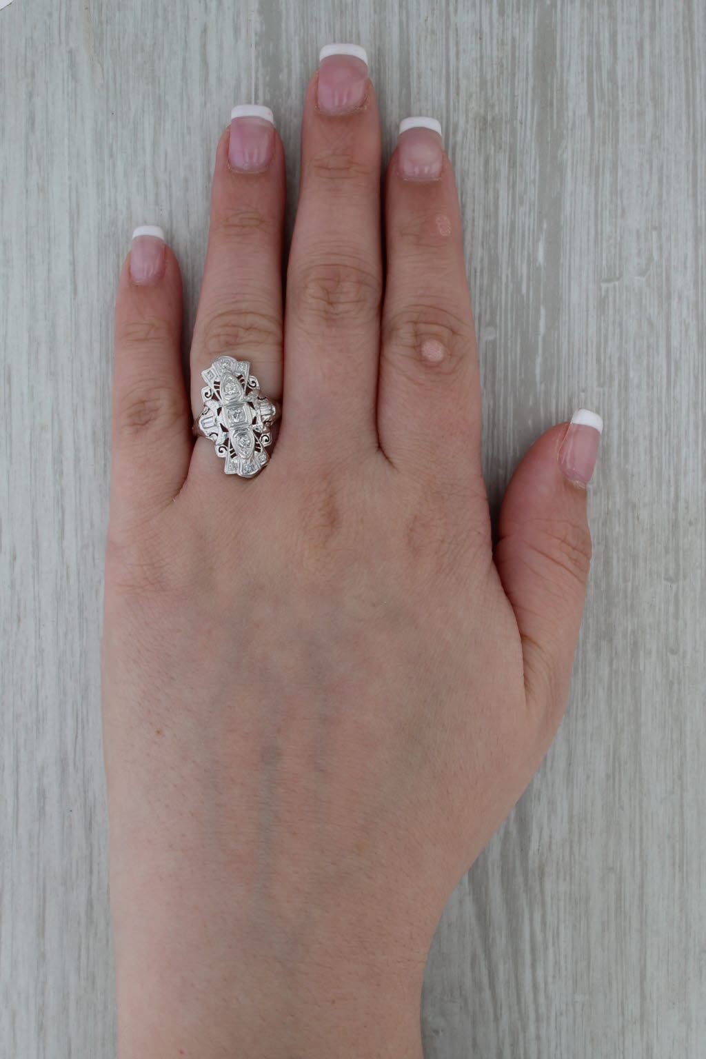 Vintage 0.31ctw Diamond Filigree Ring 18k White Gold Size 6