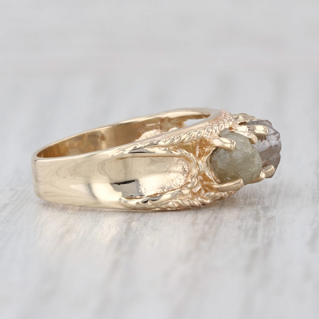 Rough Cut Diamond 3-Stone Ring 14k Yellow Gold Size 6