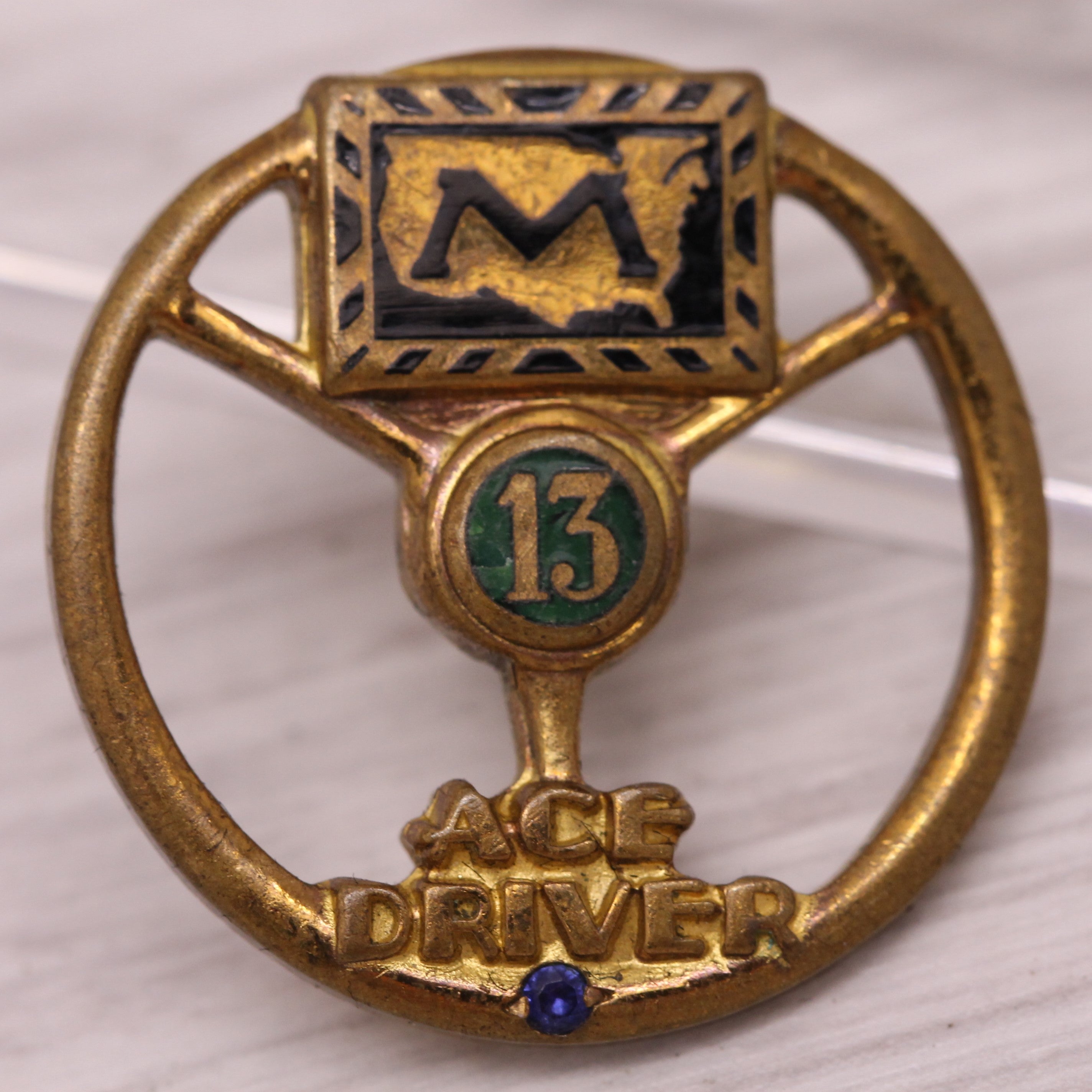 Dark Gray Ace Driver Award Vintage Company Service Wheel Pin Lab Created Sapphire Enamel