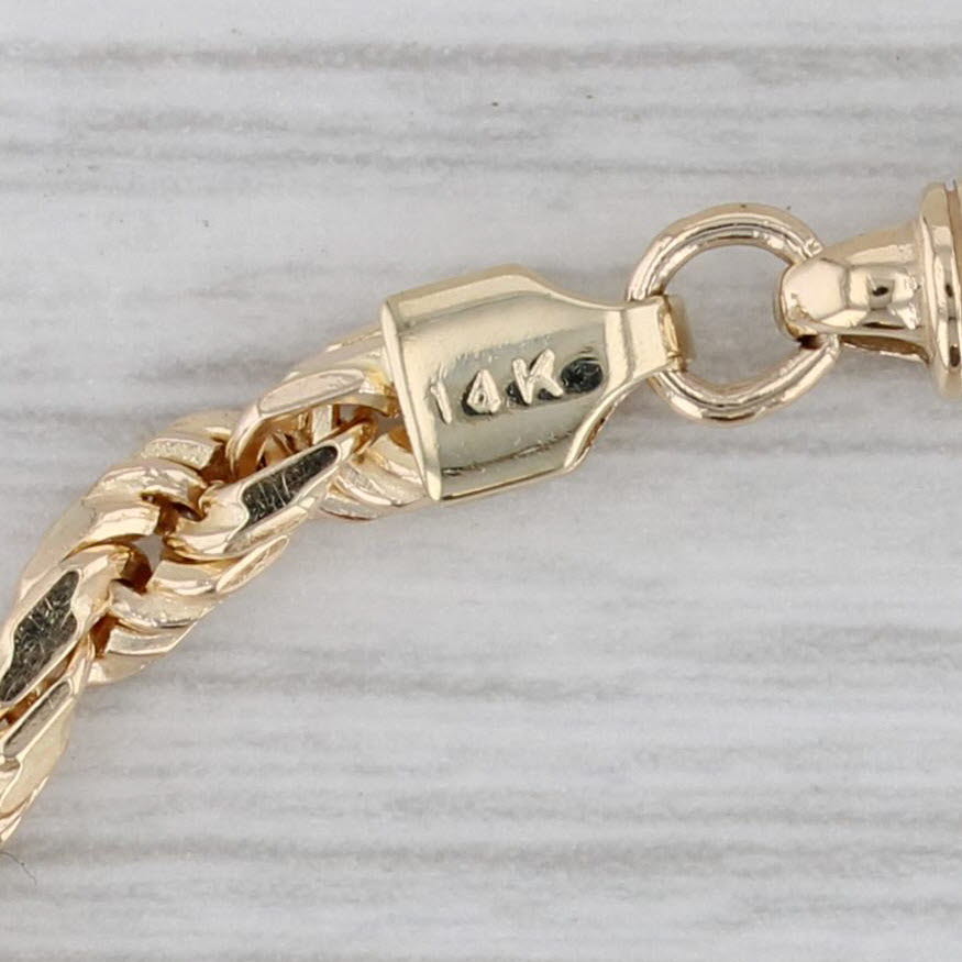 Gray Rope Chain Bracelet 14k Yellow Gold Lobster Clasp 7" 3.5mm