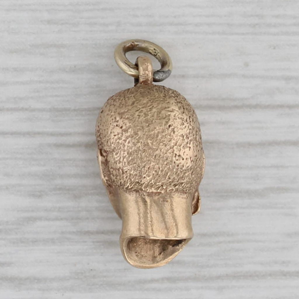 Gray Vintage Maori Tribal Head Charm 9k Yellow Gold 3D Pendant Souvenir