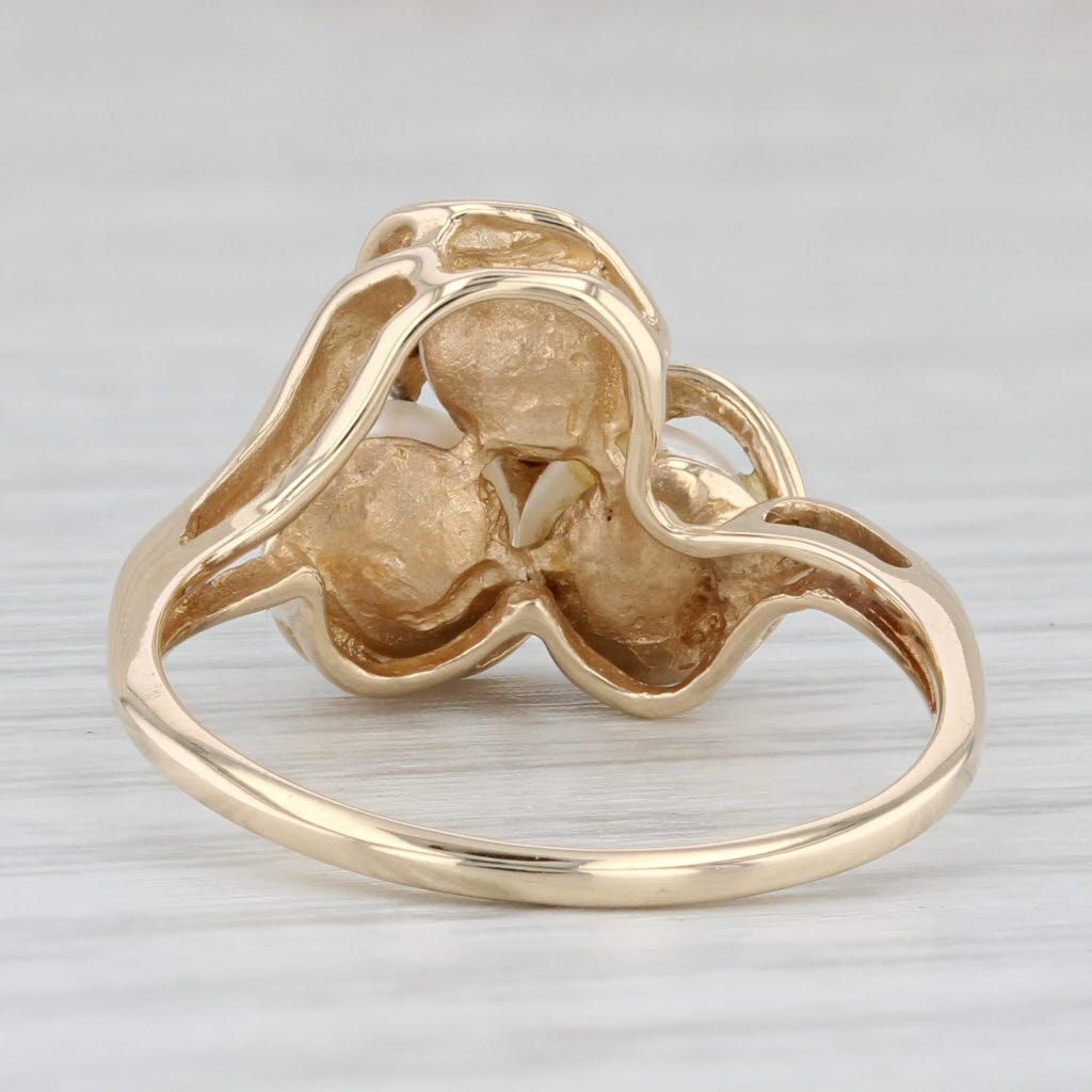 Light Gray Cultured Pearl 3-Stone Diamond Ring 10k Yellow Gold Size 7.5