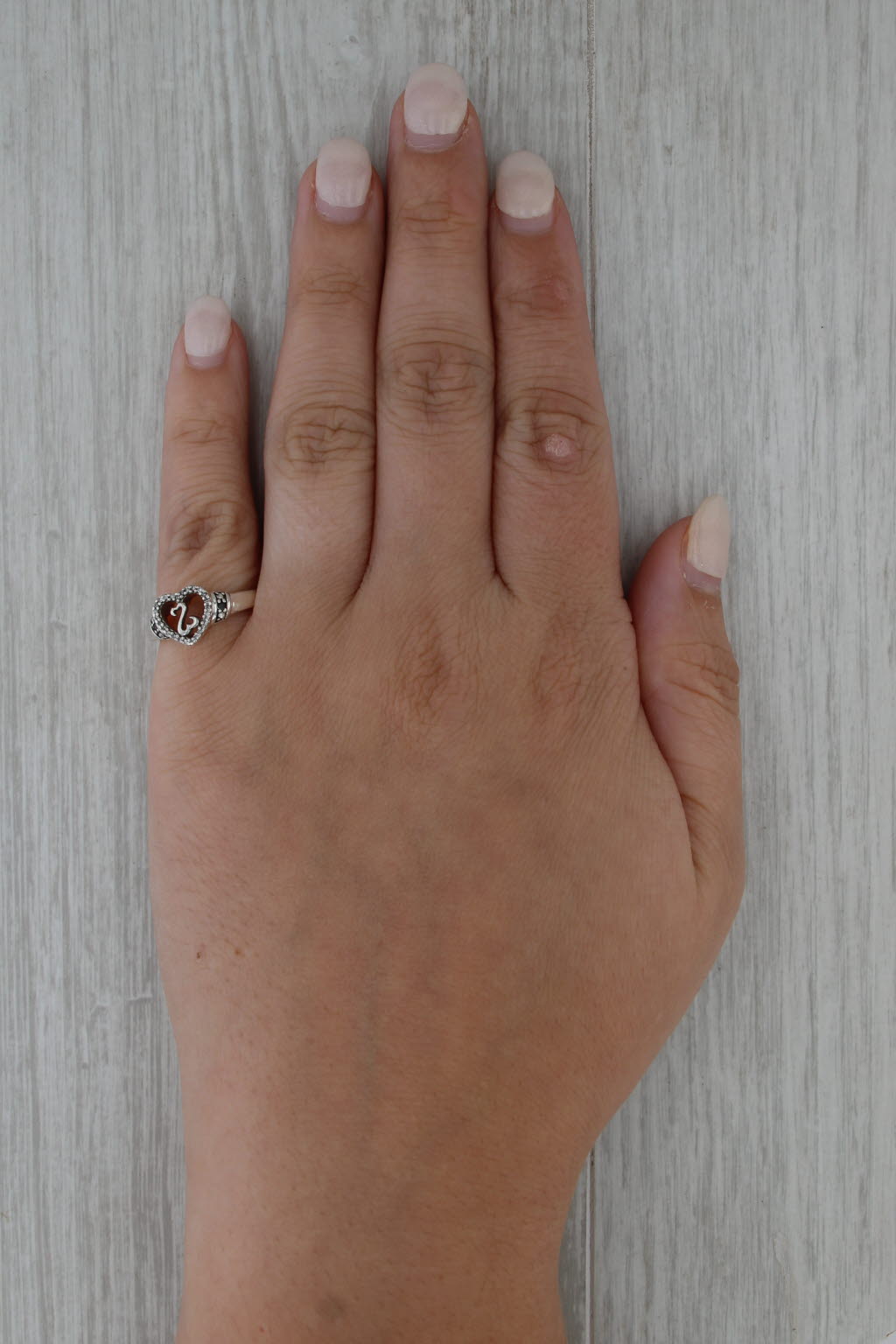 Diamond Framed Open Hearts Ring Sterling Silver Size 5