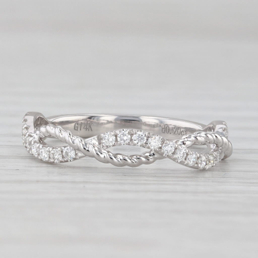 Light Gray New 0.20ctw Woven Diamond Wedding Band 14k White Gold Stackable Ring Size 6.5
