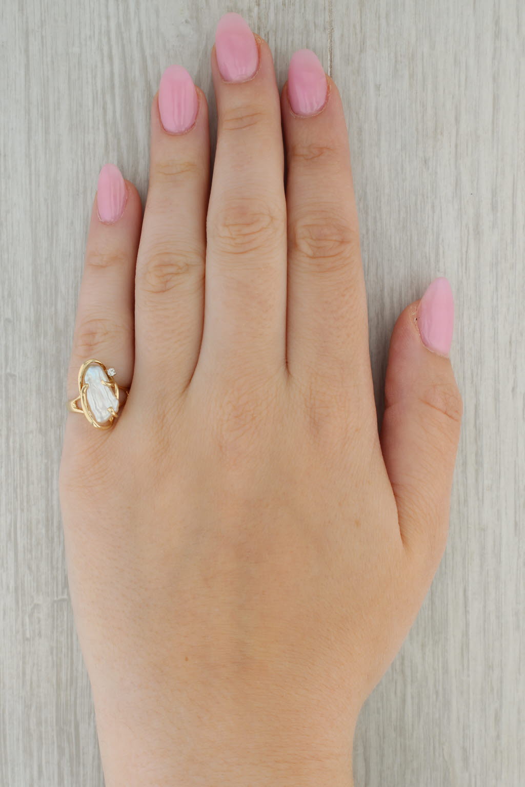 Rosy Brown Cultured Pearl Diamond Accent Ring 14k Yellow Gold Size 6